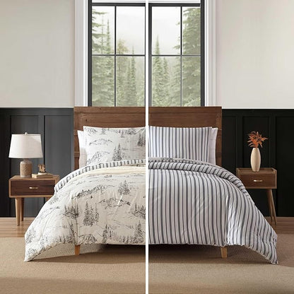 Eddie Bauer - King Comforter Set, Reversible Bedding with Matching Sham(s), Super Soft and Cozy Home Decor (Rocky Mountain Cabin Grey, King)