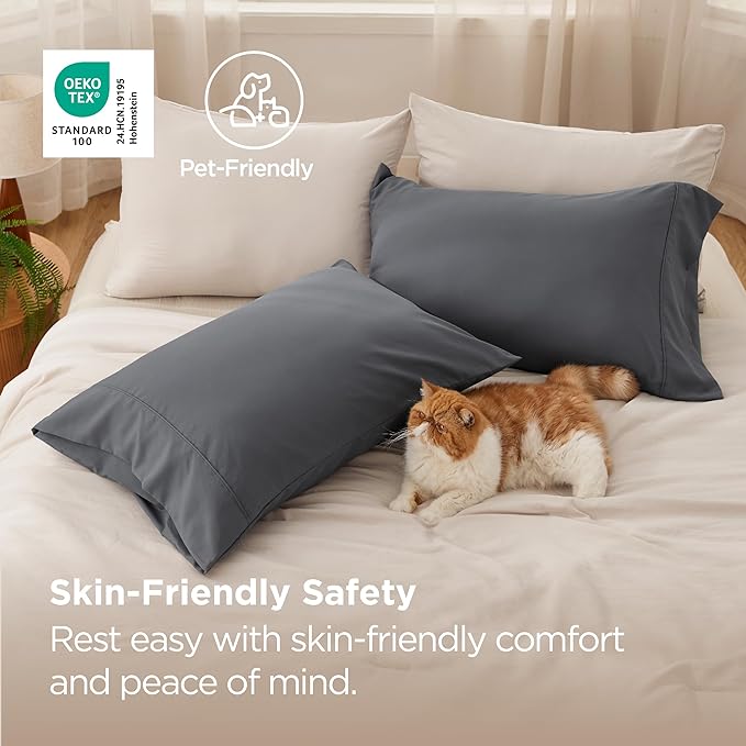 Bedsure King Size Pillow Cases Set of 2 - Dark Grey Brushed Microfiber Pillowcases 2 Pack, Super Soft Pillow Case Cover with Envelope Closure for Kids, Wrinkle, Fade Resistant, 20x36 Inches