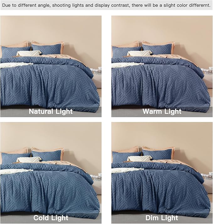 Litanika Super King Comforter Ocean Blue, 3 Pieces Tufted Boho Farmhouse Bedding Comforter Set, Lightweight Fluffy All Season Comforter Set (120x120In Comforter & 2 Pillowcases)