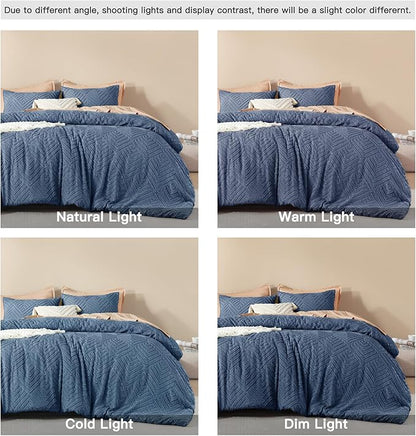 Litanika Oversized Queen Comforter Ocean Blue, 3 Pieces Tufted Boho Farmhouse Bedding Comforter Set, Lightweight Fluffy All Season Comforter Set (98x98In Comforter & 2 Pillowcases)