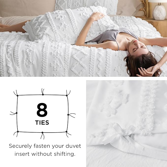 Bedsure Boho Duvet Cover King Size, Soft & Comfortable Elegant Design Boho Bedding for Decoration, Machine Washable Comforter Cover for All Seasons,Includes 1 Duvet Cover & 2 Pillow Shams,Sage Green
