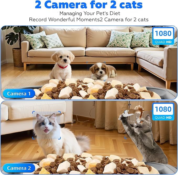 Automatic Cat Feeder with 2 Camera for 2 Cats, 7L Large Food Dispenser | Multiple Cats Household | Timed Cat Feeder | Two-way Voice | Separation Anxiety | Weight / Diet Control | 5G WiFi APP Control