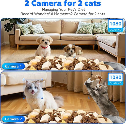Automatic Cat Feeder with 2 Camera for 2 Cats, 7L Large Food Dispenser | Multiple Cats Household | Timed Cat Feeder | Two-way Voice | Separation Anxiety | Weight / Diet Control | 5G WiFi APP Control