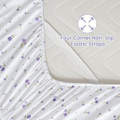 Softan Floral Queen Sheet Set Purple Flower Bed Sheets Printed Queen Size - 4 Piece Microfiber Patterned Fitted Sheets with 15" Deep Pocket, Spring Flower Sheets and Pillowcase Set