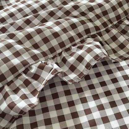 NSNLGSGC Mocha Ruffle Gingham Comforter Set Queen, Pre-Washed Ruffled Coffee Plaid Checked Comforter Bedding, 3 Pieces Vintage Farmhouse Grid Bedding Set(Mocha Gingham, Queen)