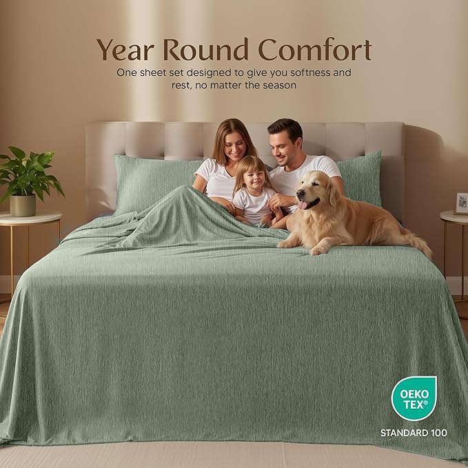 Utopia Bedding California King Size Sheet Set – 4 Piece Bed Sheets, Soft and Breathable Microfiber, Includes 1 Fitted Sheet, 1 Flat Sheet and 2 Pillowcases – Oeko Tex (Heather Sage)