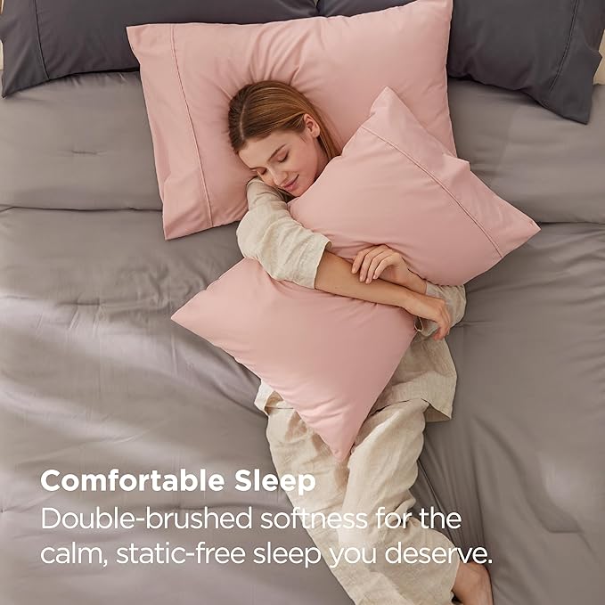 Bedsure King Size Pillow Cases Set of 2 - Blush Pink Brushed Microfiber Pillowcases 2 Pack, Super Soft Pillow Case Cover with Envelope Closure for Kids, Wrinkle, Fade Resistant, 20x36 Inches