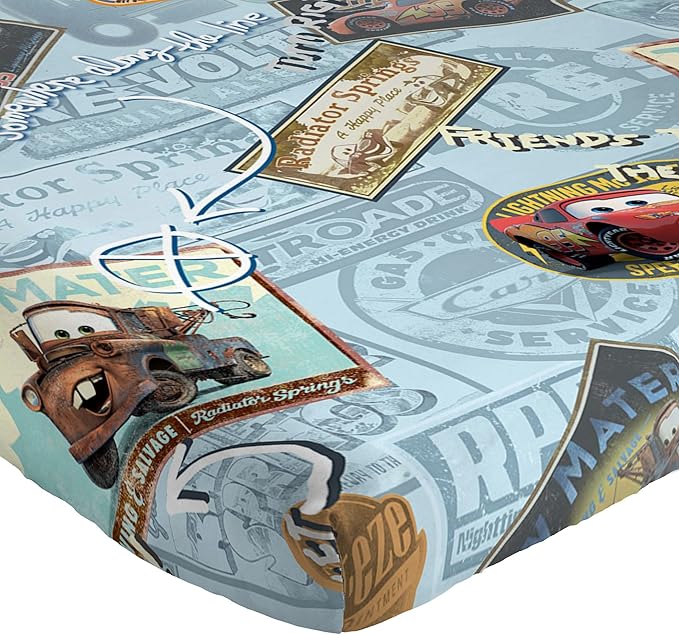 Disney/Pixar Cars Tune Up Blue/Gray 4 Piece Full Sheet Set with Lightning McQueen & Mater (Official Disney/Pixar Product)