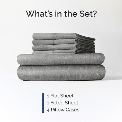 Cal King 6 Piece Sheet Set - Comfy Breathable & Cooling - Soft Hotel Luxury Bedding Set w/ 8-16 Inch Deep Pockets - 1 Flat & 1 Fitted Sheet & 4 Pillowcases - Wrinkle Free & Easy Care - Heathered Grey