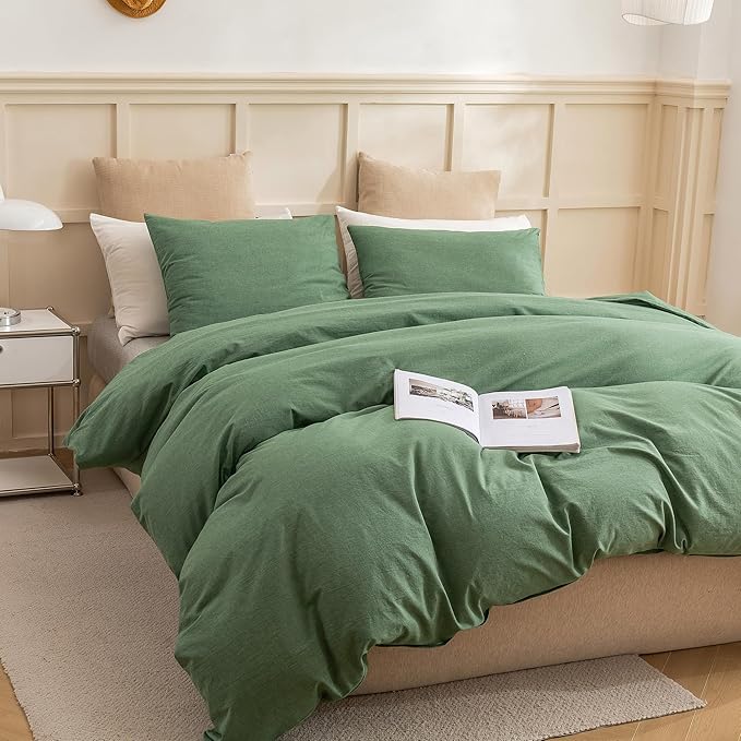 ECOCOTT 68''x90'' Sage Green Duvet Cover Twin Size - 100% Washed Cotton Durable Soft Comfy Duvet Cover Set, 3 Pieces Duvet Cover with Zipper Closure