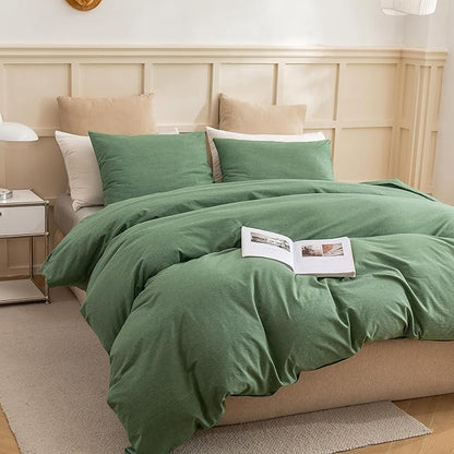 ECOCOTT Sage Green Duvet Cover California King Size, 100% Washed Cotton 3-Piece Bedding Set - Ultra Soft, Breathable & Easy Care with Zipper Closure and 2 Pillowcases