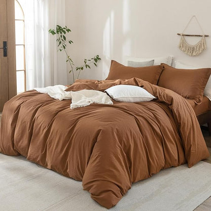 100% Washed Cotton Dark Orange Duvet Cover California King Size Bedding Set Cover 1 Duvet Cover with Zipper Closure Plus 2 Pillowcases, 104inch x 98inch
