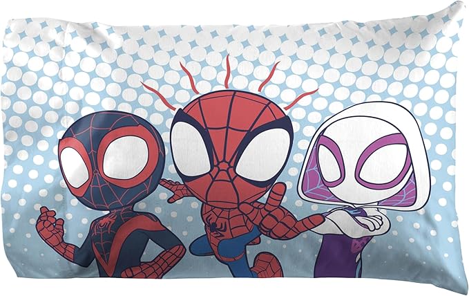 Jay Franco Kids Sheet Set with Fitted, Flat Sheets & Pillow Cover - Ultra-Soft Bedding with Pillowcase for Room Decor, Multi - Spidey & Friends, 4 Piece Queen