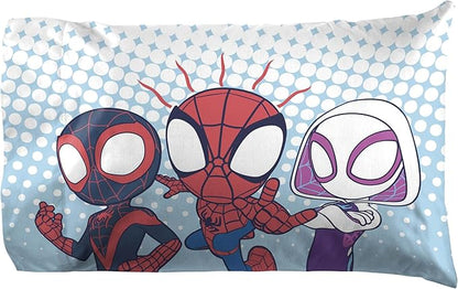 Jay Franco Kids Sheet Set with Fitted, Flat Sheets & Pillow Cover - Ultra-Soft Bedding with Pillowcase for Room Decor, Multi - Spidey & Friends, 4 Piece Queen