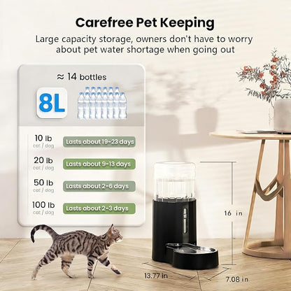 CZPET Dog Water Bowl Dispenser with Stainless Steel Bowl (8L+Filter,Black) | With Stainless Steel Bowl Gravity Waterer, Large Capacity and Drinking Area Noise-Free for Pets