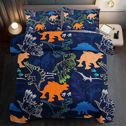 Blue Dinosaur Comforter Set King Boys,Cute Dinosaur Bedding Set King for Kids,Kawaii Dragon Comforter Blue Bedroom Decor,Cute Animal Bedding Kawaii Animal Quilt Boys