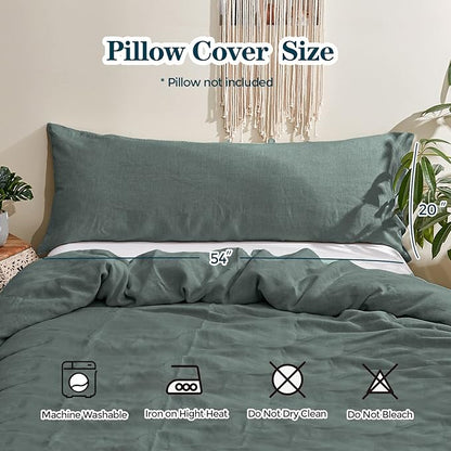 Simple&Opulence Body Pillow Cover 20" x 54",100% Pure Linen, Ultra Soft and Breathable, Body Pillowcase with Envelope Closure for Adults (Greyish Green)