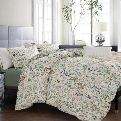 HighBuy King Size Comforter Set Aesthetic Floral Bedding Comforter Set(1 Boho Comforter & 2 Pillowcases) Lightweight Bedding Quilted Comforter for Women Girl All Season