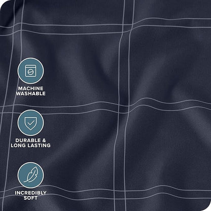 Bare Home Bedding Duvet Cover King Size - Premium 1800 Super Soft Collection - Lightweight, Cooling - Soft Breathable Bedding Duvet Cover (King, Modern Plaid - Midnight Blue/White)