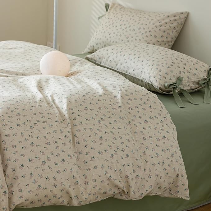 HighBuy Cute Floral Comforter Set Twin XL Garden Style with 2 Bow Tie Pillowcases Farmhouse Coquette Bedding Set Fluffy Comforter Twin XL Bed Set 3 Piece,French Style Floral Comforters