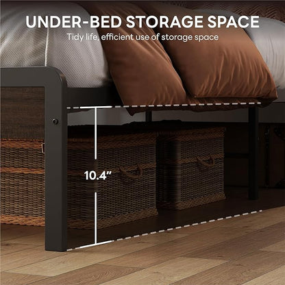 LIKIMIO Queen Bed Frame with Headboard, Dark Wood Camas Queen with Strong Supports, Sturdy, Noise-Free, No Box Spring Needed, Dark Brown