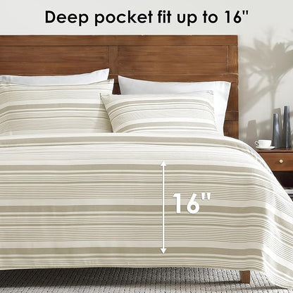 ClevaHome Classic Stripe Sheet Set - 4 Pieces Super Soft & Breathable Bed Sheet Set with Deep Pocket, Enhanced Comfort & Easy Care (King, Desert Stripe)