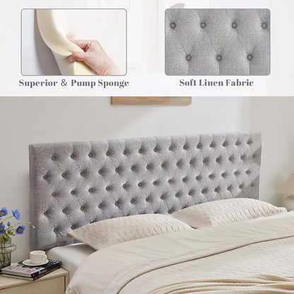 Upholstered Queen Headboard Only, Premium Linen Button Tufted Headboards, Adjustable Solid Wood Head Board, Padded Headboard with Solid Wood Legs in Bedroom (Grey)