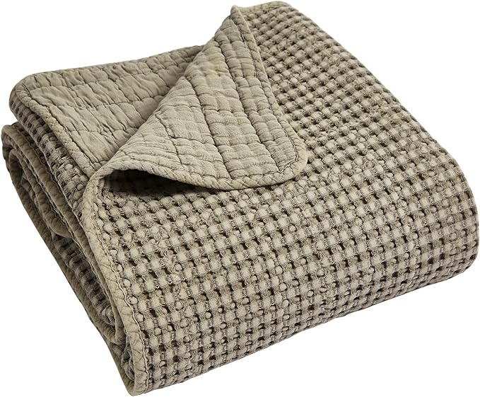 Levtex Home Mills Waffle Twin Bedspread Set (84x104in) with 1 Pillow Sham (26x20in) - Taupe - Cotton Waffle Twin Size Bedspread Set - Lightweight, Soft, Pre-Washed