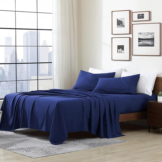 Cathay Home Essentials Ultra Soft Hypoallergenic Wrinkle Resistant Double Brushed Microfiber Bedding Sheet Set, Royal Blue, Twin XL