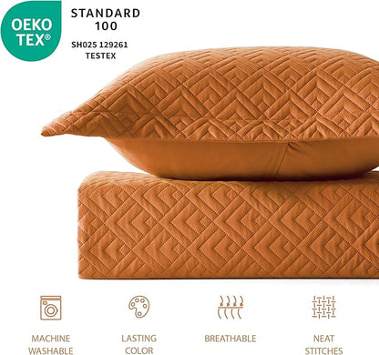 EXQ Home Quilt Set Twin Size Umber 2 Piece,Lightweight Soft Coverlet Modern Style Squares Pattern Bedspread Set(1 Quilt,1 Pillow Sham)