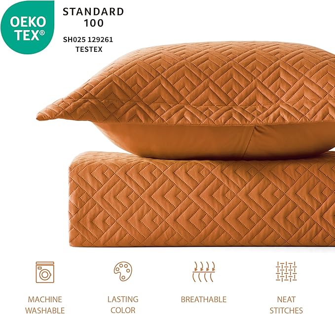 EXQ Home Quilt Set Full/Queen Size Umber 3 Piece,Lightweight Soft Coverlet Modern Style Squares Pattern Bedspread Set(1 Quilt,2 Pillow Shams)