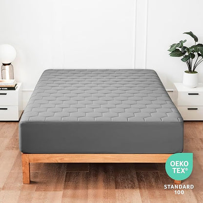 Hearth & Harbor Full Size Quilted Fitted Mattress Pad Cover, 100% Waterproof Mattress Protectors, Deep Pocket Fitted Mattress Cover 8" - 21" (54" x 75", Gray)