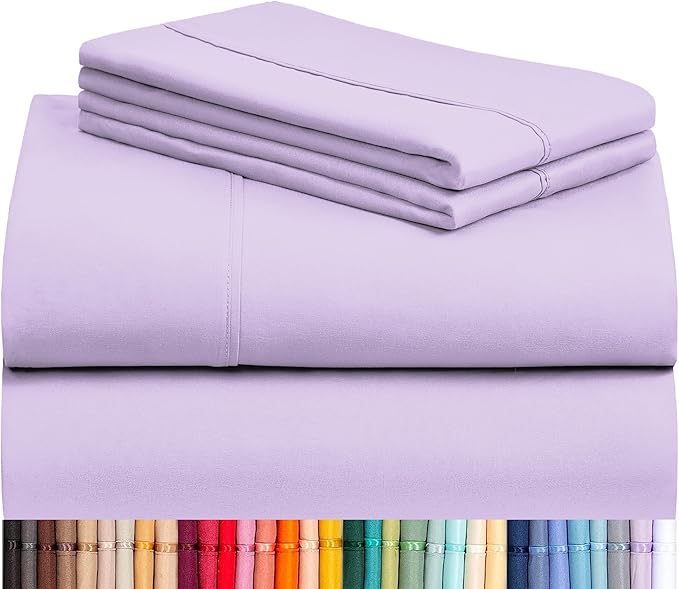 LuxClub 4 PC Queen Sheet Set, Breathable Luxury Bed Sheets, Deep Pockets 18" Wrinkle Free Cooling Sheets Machine Washable Hotel Bedding Silky Soft - Lavender Queen