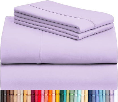LuxClub Twin XL Sheets - Soft Twin Bed Sheets for-Boys-and-Girls-3 PC Deep Pockets 18" Eco Friendly Wrinkle Free-Kids-Fitted Sheets Machine Washable Hotel Bedding Silky Soft - Lavender Twin XL