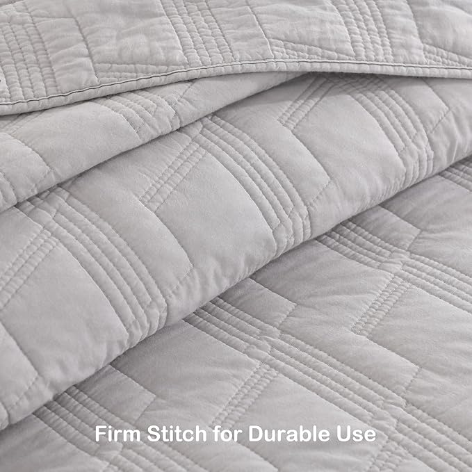 HORIMOTE HOME 100% Cotton Quilt Set Twin Size, Light Grey Pre-Washed Bedspread Coverlet Set, Cozy Lightweight Stitching Decorative Bedding Cover with 1 Sham in Geometric Pattern for All Season