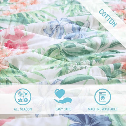 Tommy Bahama - King Quilt Set, Reversible Cotton Coastal Bedding with Matching Shams, Colorful Botanical Bedding Set (Island Orchid Pink/Blue)