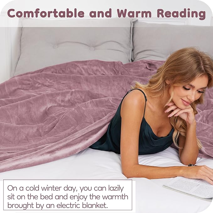 Electric Heated Blanket King Size 90"×100", Comfortable & Luxurious Flannel, 4 Heating Levels & 10 H Auto Shut Off, Purple