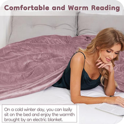 Electric Heated Blanket King Size 90"×100", Comfortable & Luxurious Flannel, 4 Heating Levels & 10 H Auto Shut Off, Purple