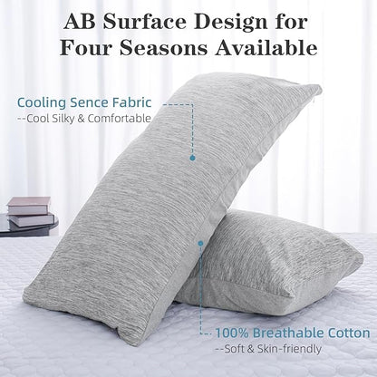 CHOSHOME Body Pillow Cover, Cooling Pillow Cases Zipper Long Pillow Case for Hot Sleepers Q-Max > 0.45, Soft, Breathable, Skin-Friendly, 2 Pack (20"x54", Grey)