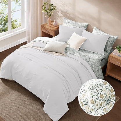 Monbix Full Size Comforter Set - 7 Pieces White Prewashed Bed in a Bag Full Bedding Sets with Comforters, All Seasons Ultra Soft Comforter Bed Set with Sheets, Pillowcases & Shams