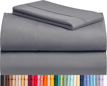 LuxClub Twin XL Sheets - Soft Kids Twin Bed Sheets for Boys and Girls, 3 PC Deep Pockets 18" Wrinkle Free Kids Fitted Sheets Machine Washable Hotel Bedding Silky Soft- Light Grey Twin XL