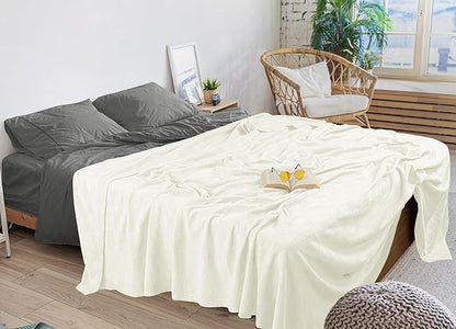 Utopia Bedding Ivory 100% Cotton Blanket [King Size - 90x108 Inch] Lightweight, Soft and Breathable Thermal Blanket for All Seasons