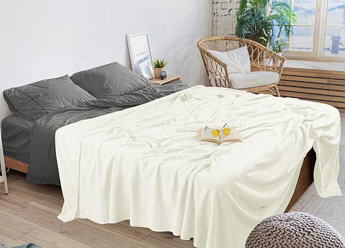 Utopia Bedding Ivory 100% Cotton Blanket [Twin Size - 90x72 Inch] Lightweight, Soft and Breathable Thermal Blanket for All Seasons