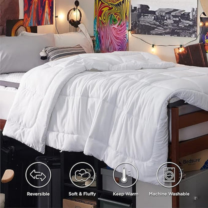 Bedsure Comforter Duvet Insert - Quilted Comforters Twin XL Size, All Season Duvet, GentleSoft Down Alternative Bedding, with 8 Tabs, Gifts for Women/Men, White, Twin XL 92 x 68 Inches