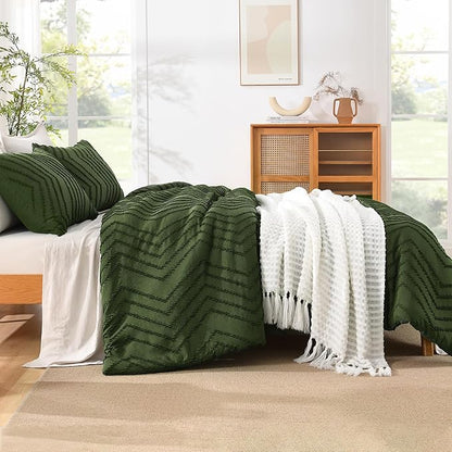 Litanika Dark Olive Green King Comforter Set, 3 Pieces Lightweight Tufted Bedding Sets, Down Alternative Comforter Fluffy Bed Set Gift Choice