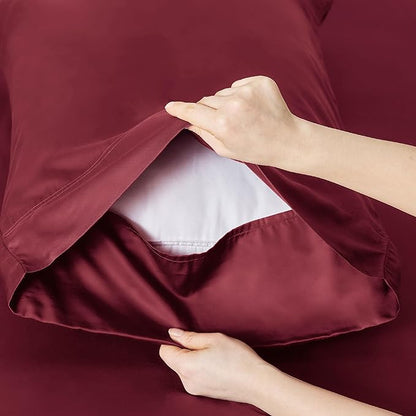Bedsure King Size Sheets Set, Cooling Sheets for Hot Sleepers, Rayon Derived from Bamboo, PureWoven, Breathable & Soft, Deep Pocket Up to 16 Inches, Hotel Luxury Silky Bedding, Burgundy