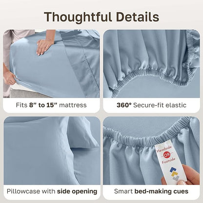 California Design Den Luxury Twin Sheet Set - 100% Cotton, 600 Thread Count Deep Pocket Twin Sheets, Soft Hotel-Quality Bedding with Sateen Weave - Blue