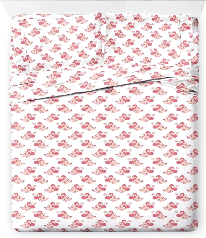 Disney Minnie Mouse Queen Size Comforter Set - 7 Piece Bedding Includes Sheet Set & Pillow Covers - Super Soft Cozy Pink Bedding