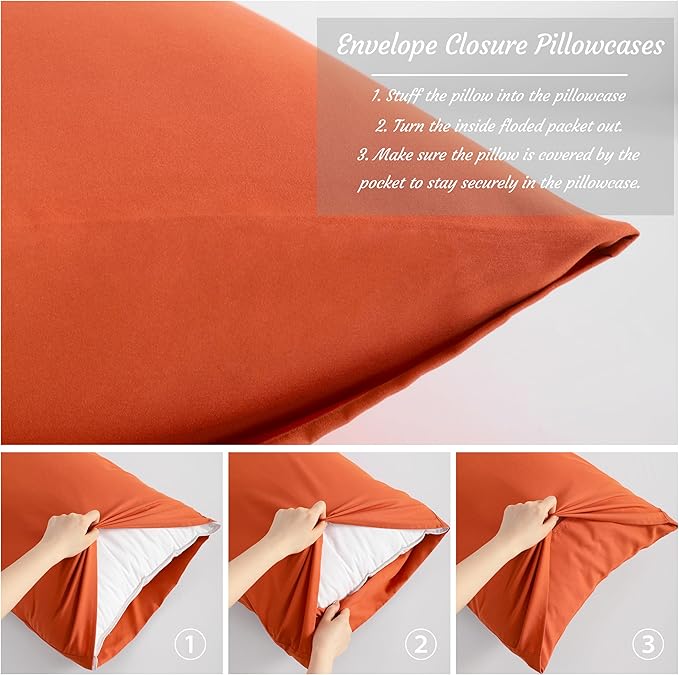 NTBAY King Pillow Cases Set of 2, 2 Pack Brushed Microfiber 20x36 Pillow Cases, Soft, Wrinkle, Fade, Stain Resistant Brunt Orange Pillow Cases with Envelope Closure, 20x36 Inches, Brunt Orange