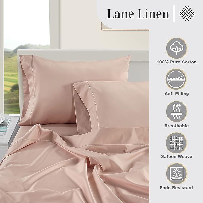 LANE LINEN Pillow Case Covers King Set of 2 100% Egyptian Cotton Sateen Soft Cool & Smooth 1000 Thread Count Cases - Sepia Rose